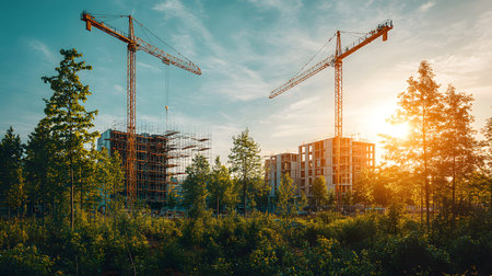 Active construction site background showing buildings in progress. Great for real estate,...