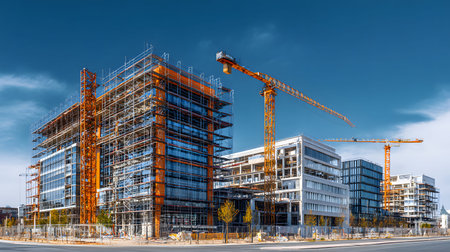Active construction site background showing buildings in progress. Great for real estate,...