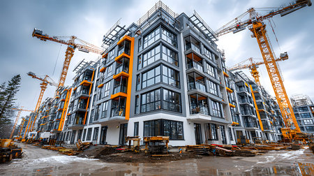 Active construction site background showing buildings in progress. Great for real estate,...
