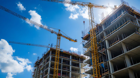 Active construction site background showing buildings in progress. Great for real estate,...