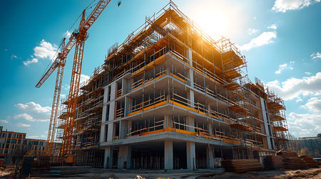 Active construction site background showing buildings in progress. Great for real estate,...