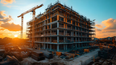 Active construction site background showing buildings in progress. Great for real estate,...