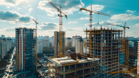 Active construction site background showing buildings in progress. Great for real estate,...