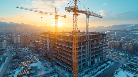 Active construction site background showing buildings in progress. Great for real estate,...