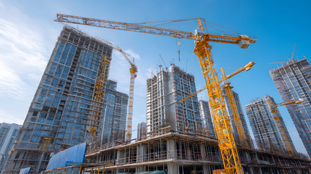 Active construction site background showing buildings in progress. Great for real estate,...