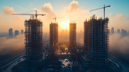 Active construction site background showing buildings in progress. Great for real estate,...