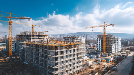 Active construction site background showing buildings in progress. Great for real estate,...