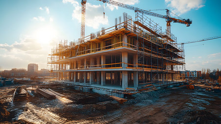 Active construction site background showing buildings in progress. Great for real estate,...