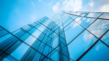 Modern glass facade of a corporate building. Ideal for professional architecture themes, business...
