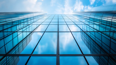 Modern glass facade of a corporate building. Ideal for professional architecture themes, business...