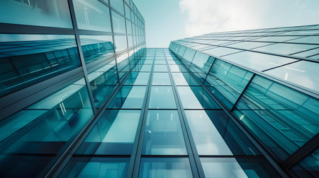 Modern glass facade of a corporate building. Ideal for professional architecture themes, business...