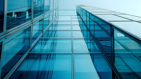 Modern glass facade of a corporate building. Ideal for professional architecture themes, business...