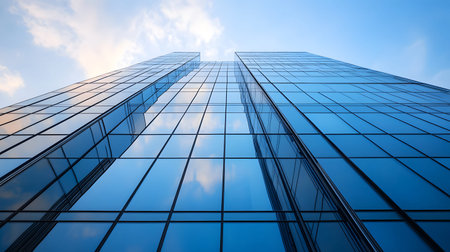 Modern glass facade of a corporate building. Ideal for professional architecture themes, business...