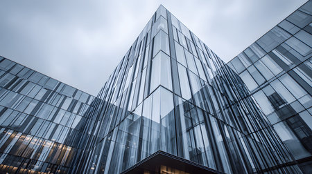 Modern glass facade of a corporate building. Ideal for professional architecture themes, business...