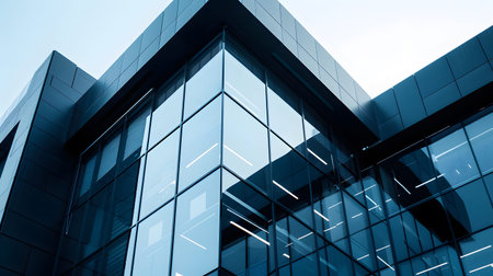 Modern glass facade of a corporate building. Ideal for professional architecture themes, business...