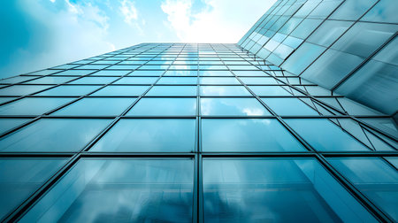 Modern glass facade of a corporate building. Ideal for professional architecture themes, business...