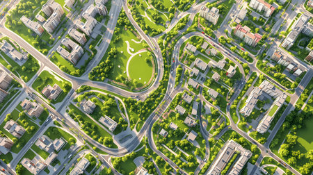 Top down city plan layout with zones and color coded areas. Perfect for architectural planning,...