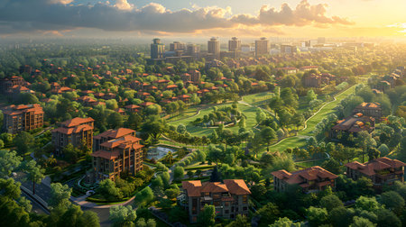 Top down city plan layout with zones and color coded areas. Perfect for architectural planning, urban development, and real estate visuals.の写真素材