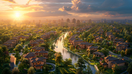 Eco-friendly architecture background with sustainable design elements. Great for green architecture, energy-efficient buildings, and smart cities.の写真素材