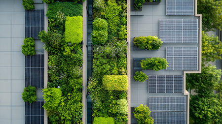 Eco-friendly architecture background with sustainable design elements. Great for green architecture, energy-efficient buildings, and smart cities.の写真素材