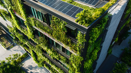 Eco-friendly architecture background with sustainable design elements. Great for green architecture, energy-efficient buildings, and smart cities.の写真素材