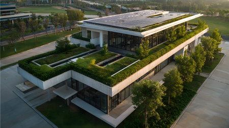 Eco-friendly architecture background with sustainable design elements. Great for green architecture, energy-efficient buildings, and smart cities.の写真素材