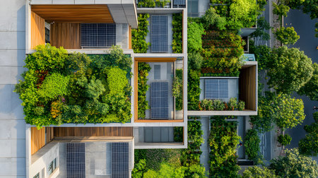 Eco-friendly architecture background with sustainable design elements. Great for green architecture, energy-efficient buildings, and smart cities.の写真素材