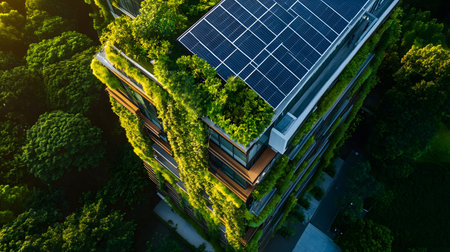Eco-friendly architecture background with sustainable design elements. Great for green architecture, energy-efficient buildings, and smart cities.の写真素材
