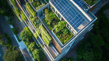 Eco-friendly architecture background with sustainable design elements. Great for green architecture, energy-efficient buildings, and smart cities.の写真素材