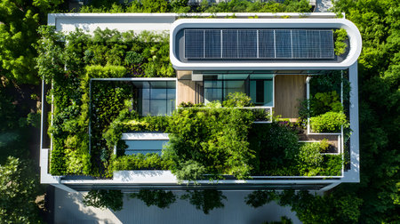 Eco-friendly architecture background with sustainable design elements. Great for green architecture, energy-efficient buildings, and smart cities.の写真素材