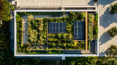 Eco-friendly architecture background with sustainable design elements. Great for green architecture, energy-efficient buildings, and smart cities.の写真素材