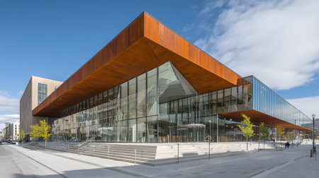 Public-use architecture with modern lines and open space. Ideal for civic centers, museums,...