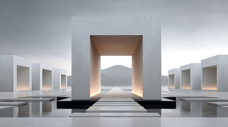 Modular architecture background with geometric block structures. Great for prefab concepts,...