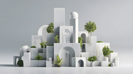 Modular architecture background with geometric block structures. Great for prefab concepts,...