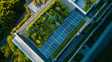 Eco-friendly architecture background with sustainable design elements. Great for green architecture, energy-efficient buildings, and smart cities.の写真素材