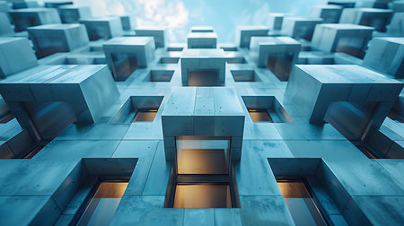 Modular architecture background with geometric block structures. Great for prefab concepts, innovation, and architectural portfolios.の写真素材