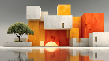 Modular architecture background with geometric block structures. Great for prefab concepts,...