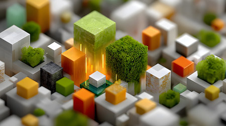 Modular architecture background with geometric block structures. Great for prefab concepts, innovation, and architectural portfolios.の写真素材