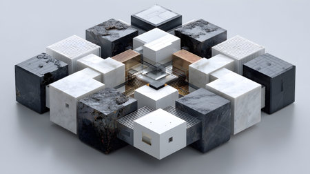 Modular architecture background with geometric block structures. Great for prefab concepts,...