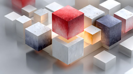 Modular architecture background with geometric block structures. Great for prefab concepts, innovation, and architectural portfolios.の写真素材