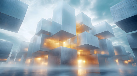 Modular architecture background with geometric block structures. Great for prefab concepts,...