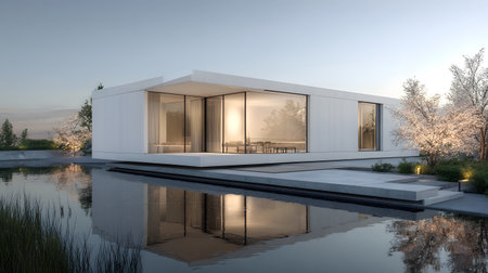 Concept house design with clean geometric style and modern landscaping. Ideal for architectural concept boards or futuristic housing projects.の写真素材