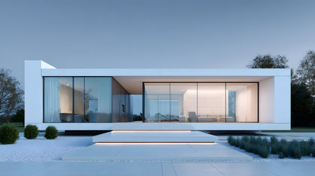 Concept house design with clean geometric style and modern landscaping. Ideal for architectural concept boards or futuristic housing projects.の写真素材