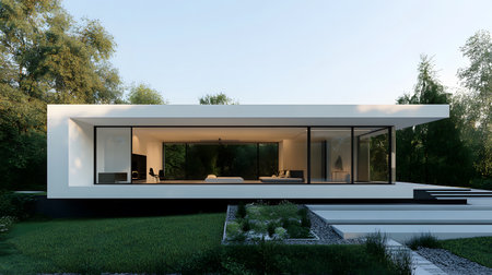 Concept house design with clean geometric style and modern landscaping. Ideal for architectural concept boards or futuristic housing projects.の写真素材