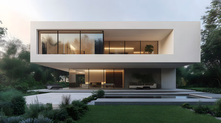 Concept house design with clean geometric style and modern landscaping. Ideal for architectural concept boards or futuristic housing projects.の写真素材