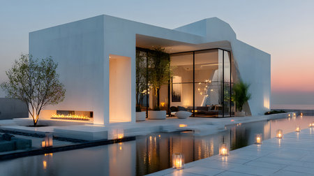 Concept house design with clean geometric style and modern landscaping. Ideal for architectural concept boards or futuristic housing projects.の写真素材