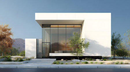 Concept house design with clean geometric style and modern landscaping. Ideal for architectural concept boards or futuristic housing projects.の写真素材