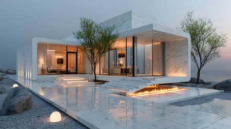 Concept house design with clean geometric style and modern landscaping. Ideal for architectural concept boards or futuristic housing projects.の写真素材