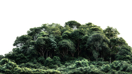A lush green forest with dense foliage isolated on a clean white background.