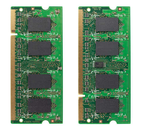 Both sides of a memory chip isolated on white の写真素材